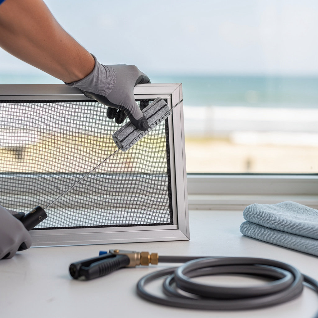 Brighter Coast Solutions pressure washing and screen repair tools for comprehensive San Diego exterior maintenance